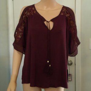NWT Jennifer Lopez XL Plum Cold Shoulder Blouse